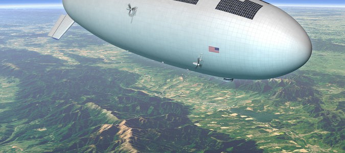 A blimp floating high above the Earth.