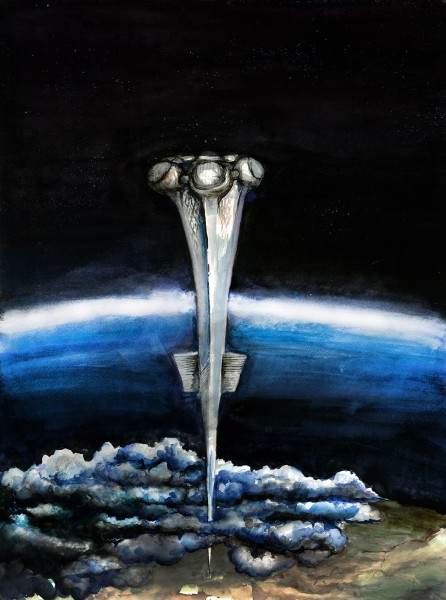 Illustration for Neal Stephenson's "Atmosphaera Incognita," by Haylee Bolinger
